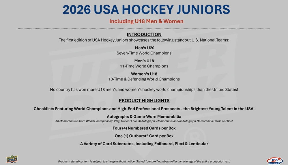 2026 Upper Deck USA Team Juniors Hobby - Sports Cards Europe