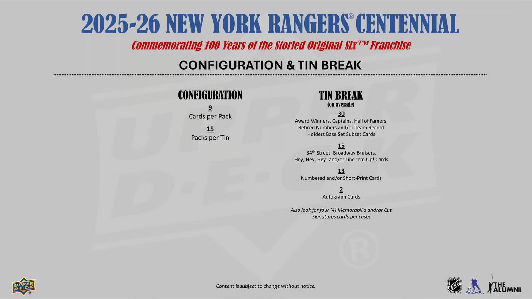 2025-26 Upper Deck NHL New York Rangers Centennial Hobby - Sports Cards Europe