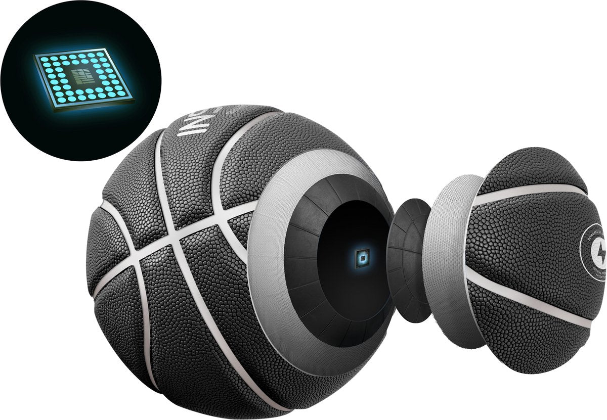 INSAIT JOY Smart Basketball exploded view showing the sensor in the core